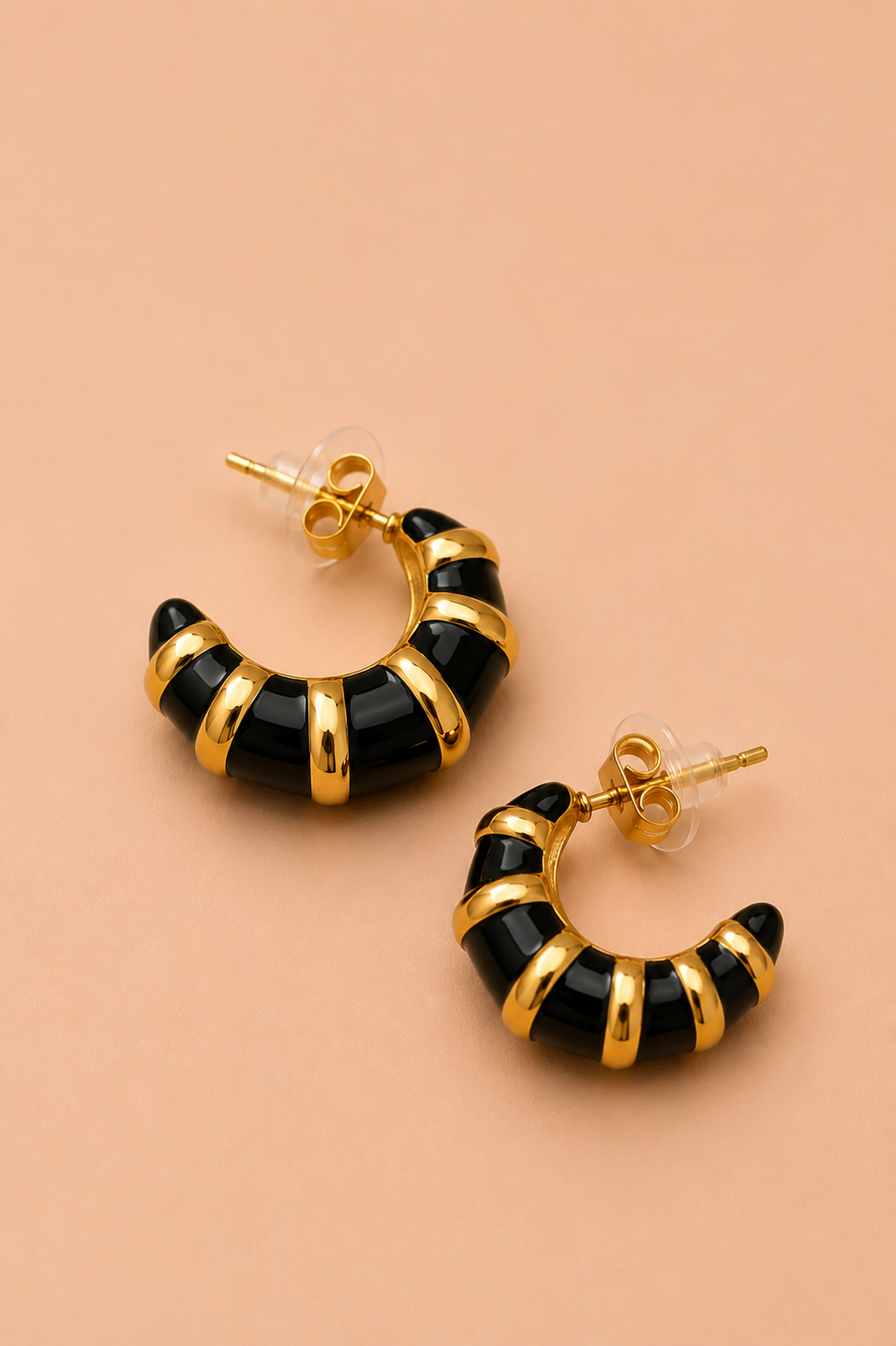 Noir Croissant 18K Gold-Plated Hoop Earrings