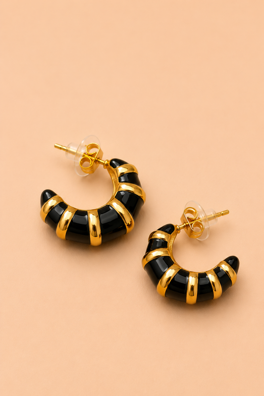 Noir Croissant 18K Gold-Plated Hoop Earrings