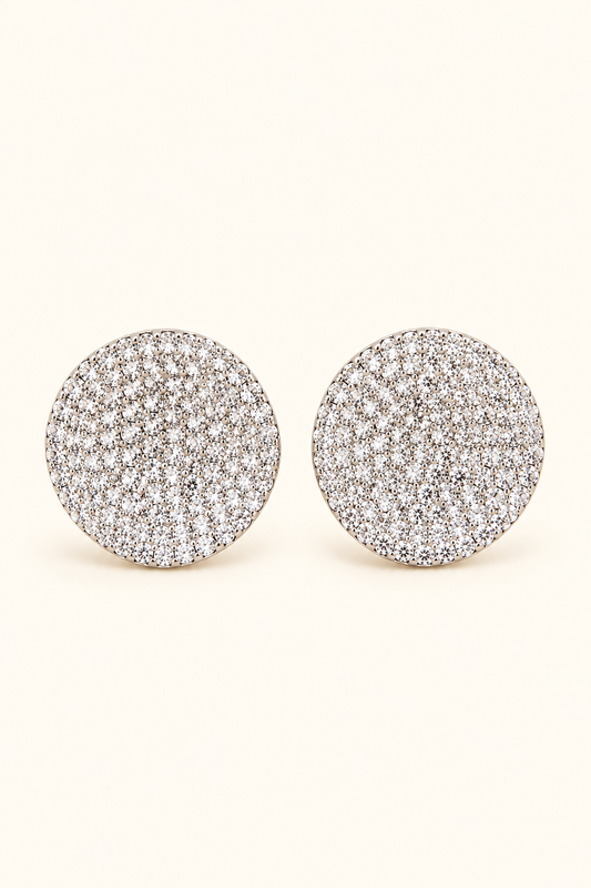 Aurora Pavé Crystal Stud Earrings on soft ivory cream background