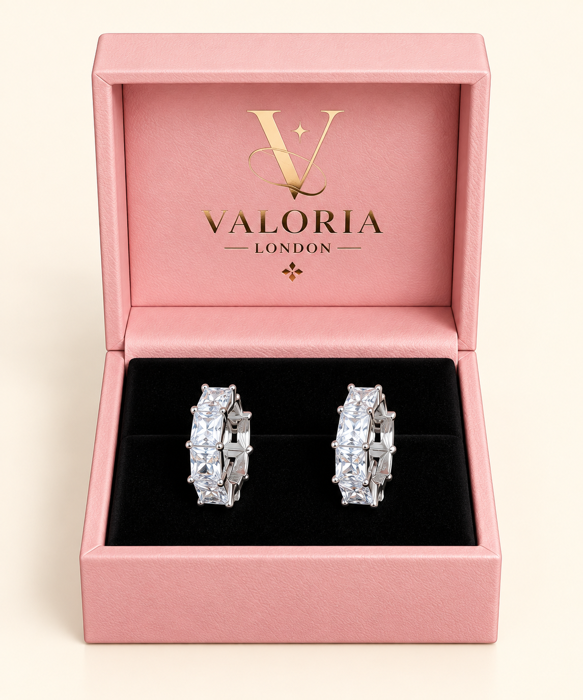 Ava Crystal Hoop Earrings presented in Valoria London jewellery box