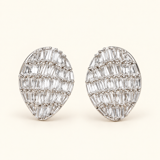 Geneva Baguette Crystal Earrings in silver tone with oval baguette crystal design