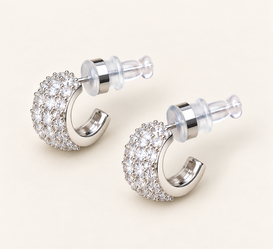 Vienna Crystal Statement Earrings with multi-cut clear crystals in silver tone