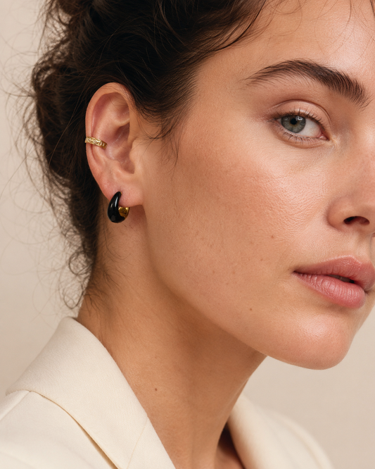 Noir Arc 18K Gold-Plated Huggie Hoop Earrings