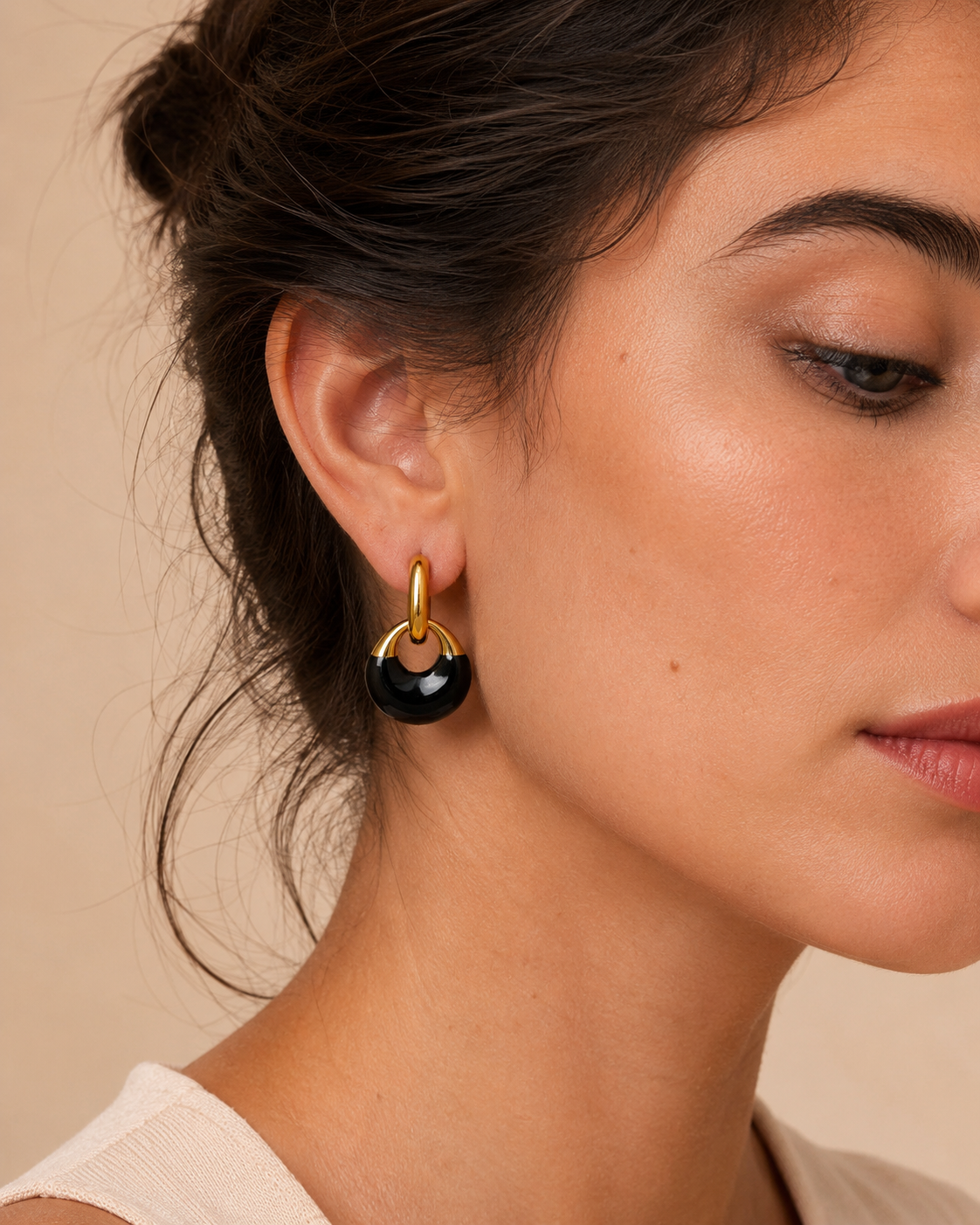 Noir Eclipse 18K Gold-Plated Drop Hoop Earrings