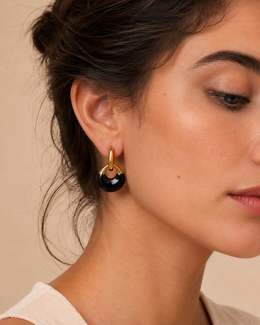 Noir Eclipse 18K Gold-Plated Drop Hoop Earrings