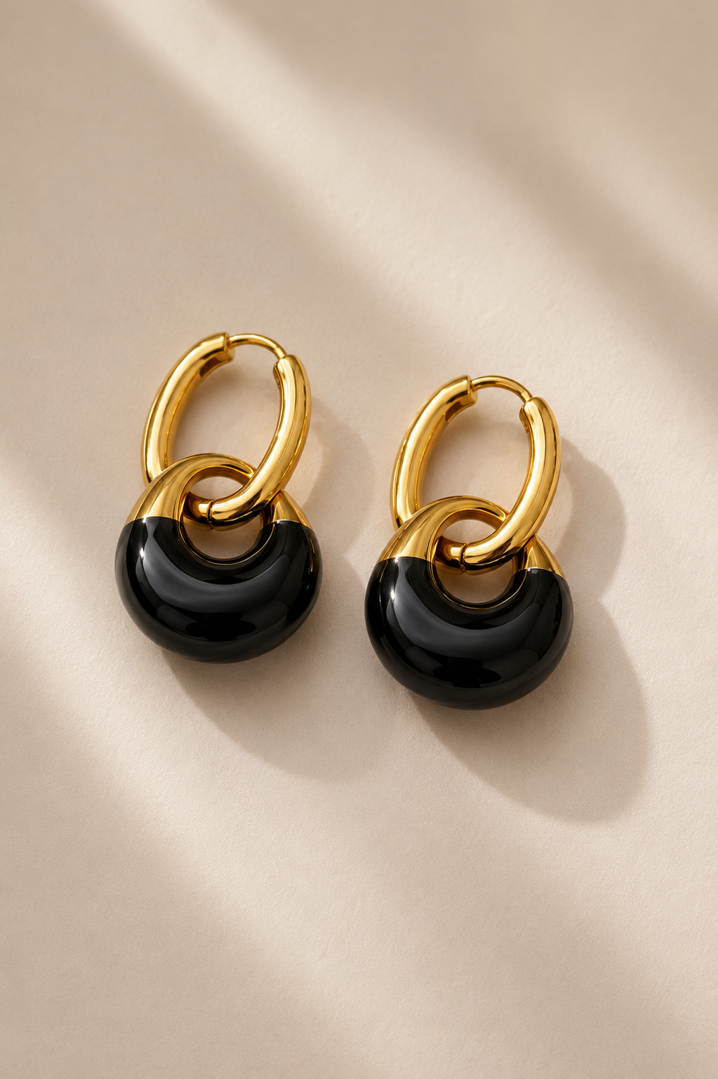 Noir Eclipse 18K Gold-Plated Drop Hoop Earrings