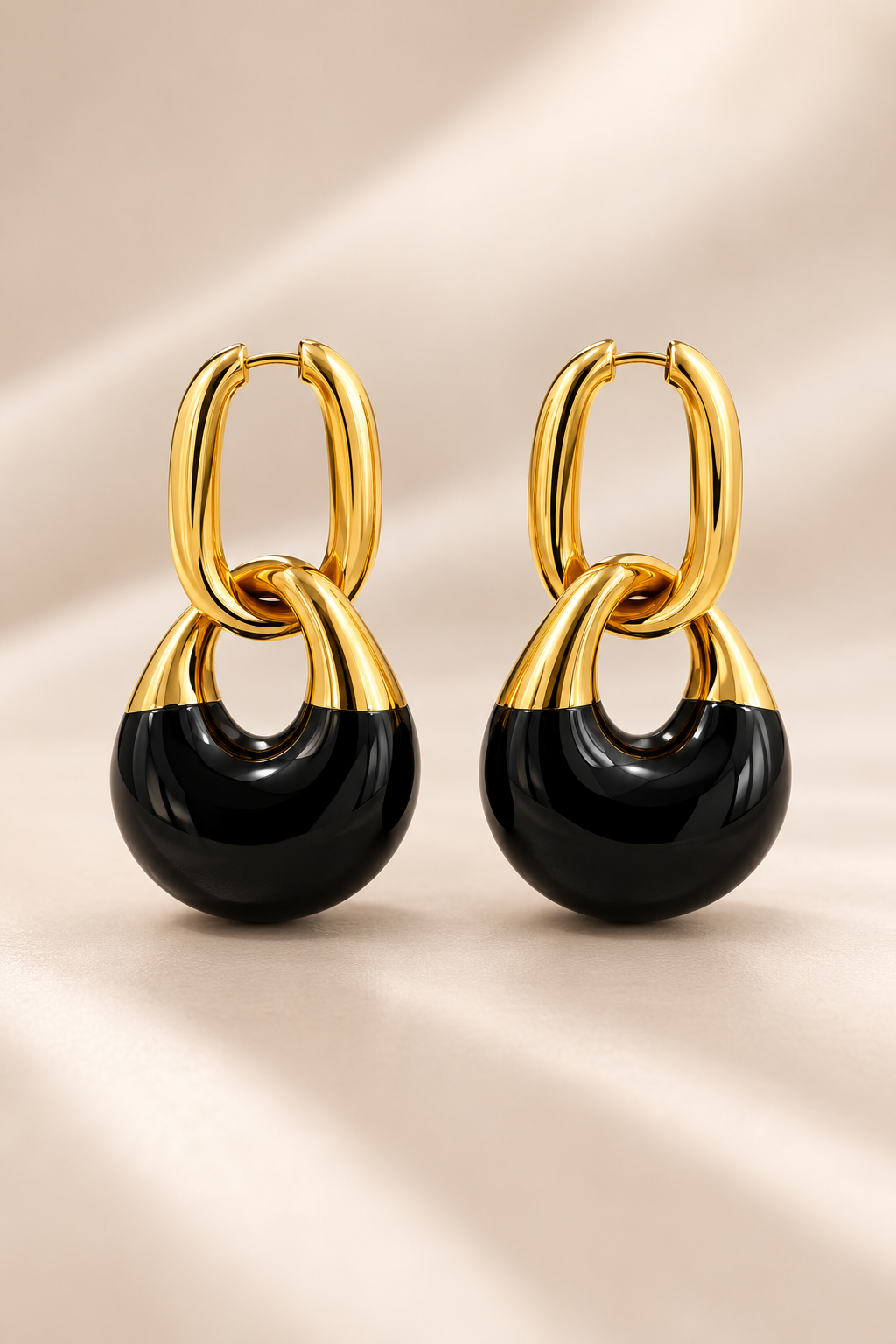 Noir Eclipse 18K Gold-Plated Drop Hoop Earrings