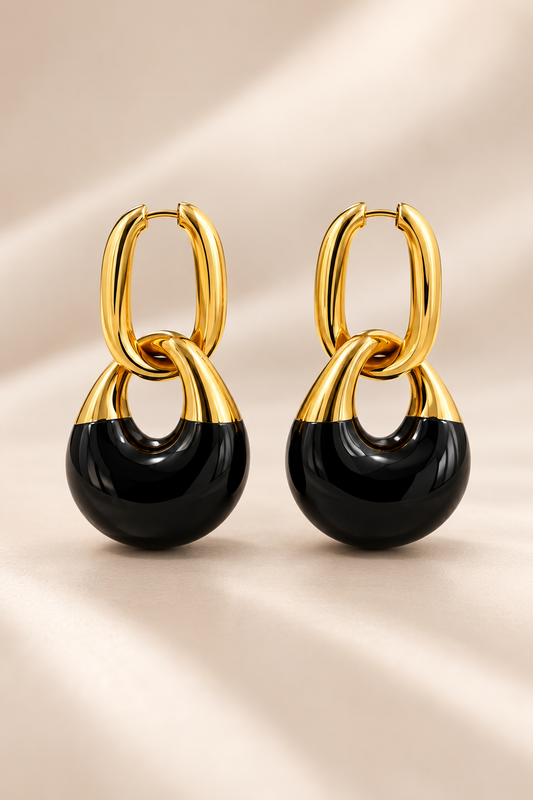 Noir Eclipse 18K Gold-Plated Drop Hoop Earrings