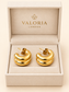 Aurelia Double Ridge 18K gold-plated hoop earrings presented in a Valoria London jewellery box.