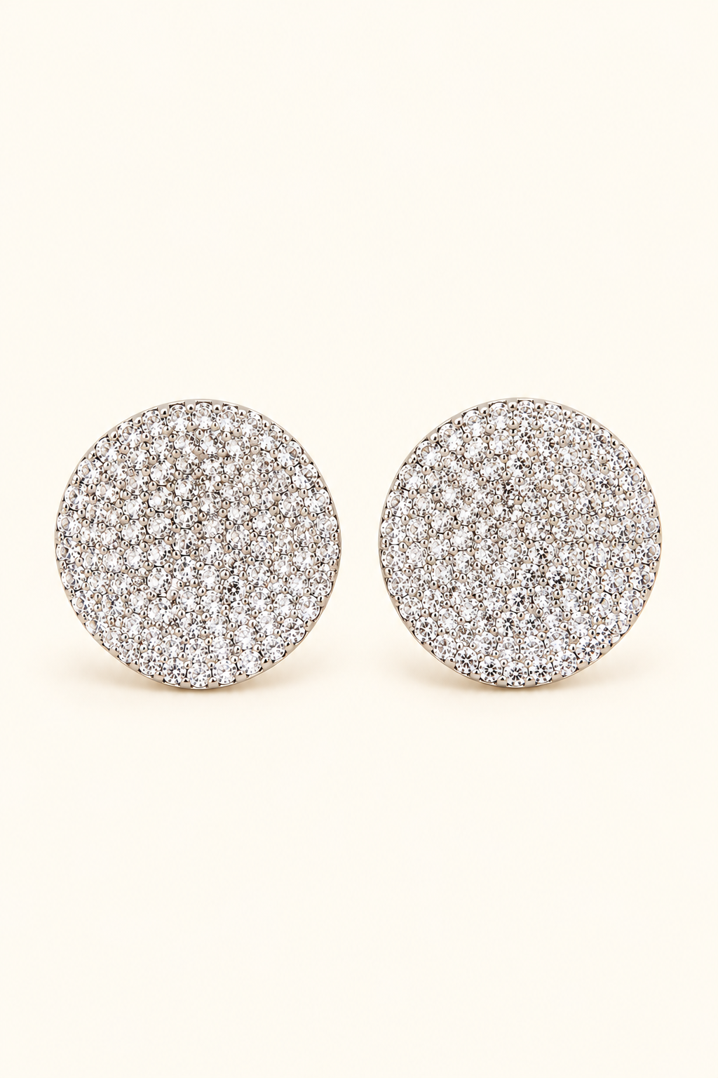 Aurora Pavé Crystal Stud Earrings on soft ivory cream background