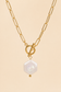 Celeste gold paperclip chain toggle necklace with hexagonal pearl pendant