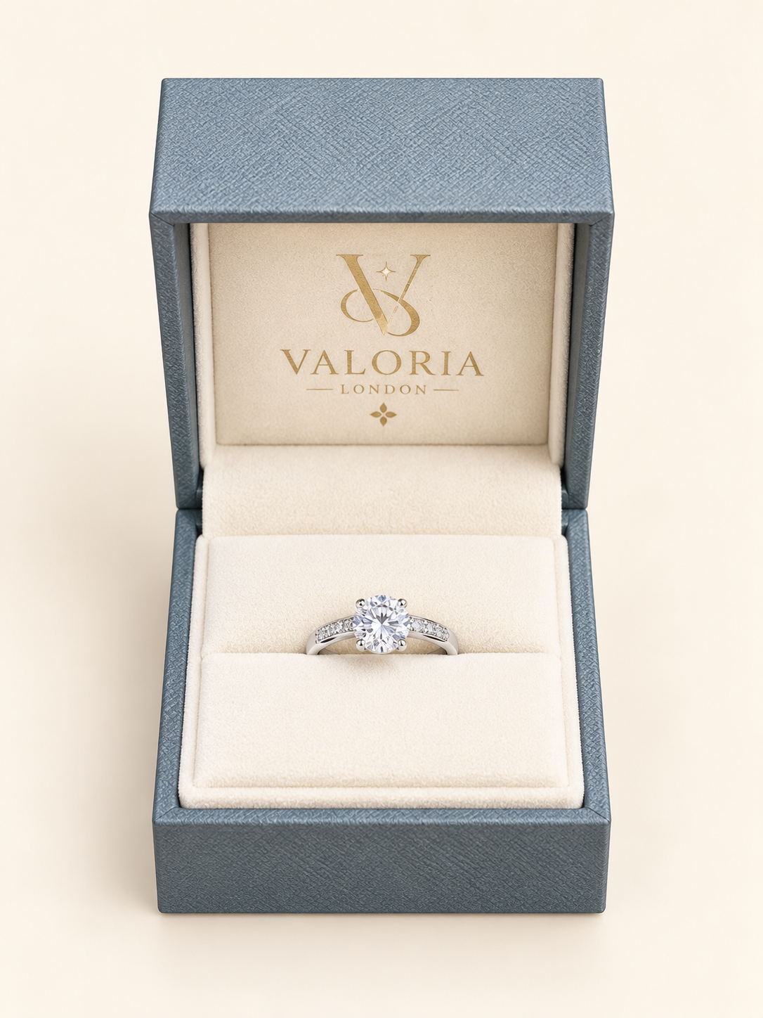 Celeste Round Crystal Pavé Ring presented in a Valoria London jewellery box