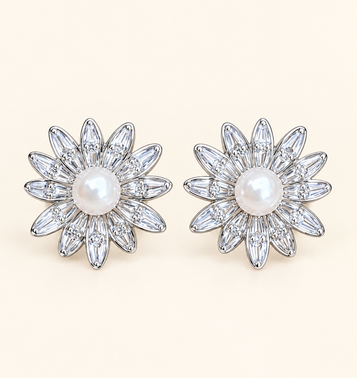 Daisy Pearl Bloom Earrings with pearl centres and sparkling crystal petals