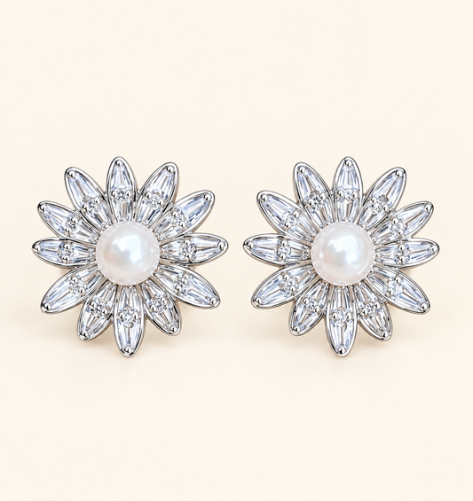 Daisy Pearl Bloom Earrings with pearl centres and sparkling crystal petals