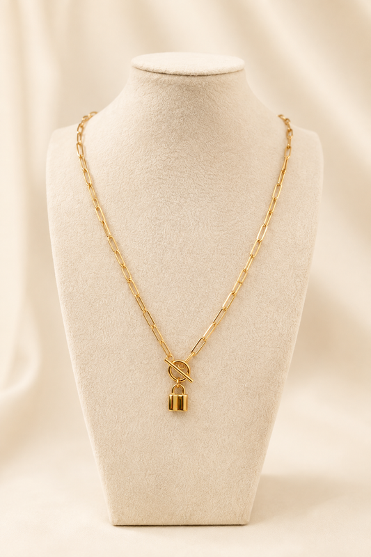Éclat Lock 18K gold-plated toggle necklace with padlock pendant