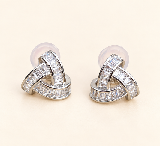 Élodie silver-tone crystal knot earrings with baguette-cut stones