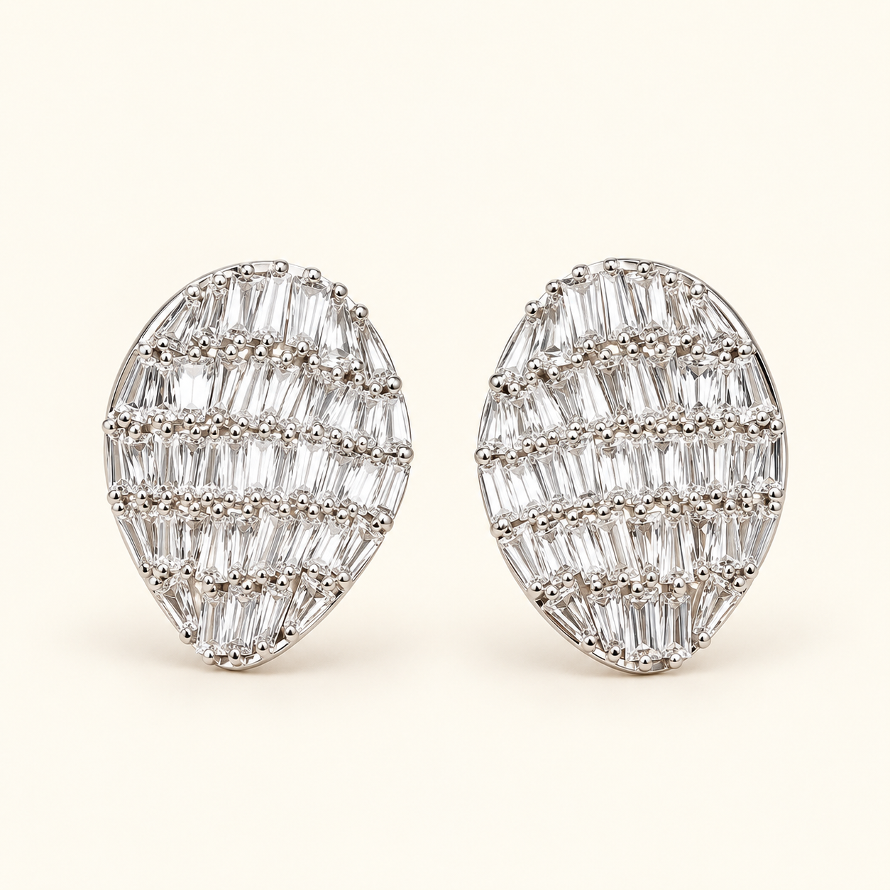 Geneva Baguette Crystal Earrings in silver tone with oval baguette crystal design