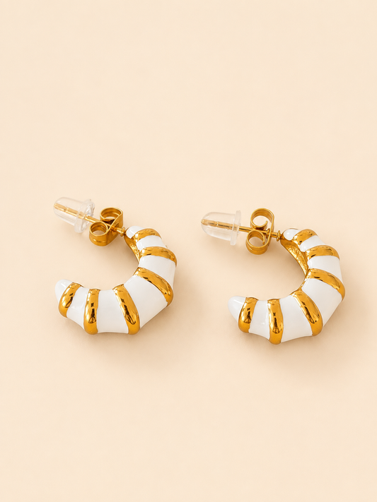 Ivory Riviera 18K gold-plated white enamel hoop earrings