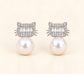 Luna silver-tone crystal cat earrings with pearl drops