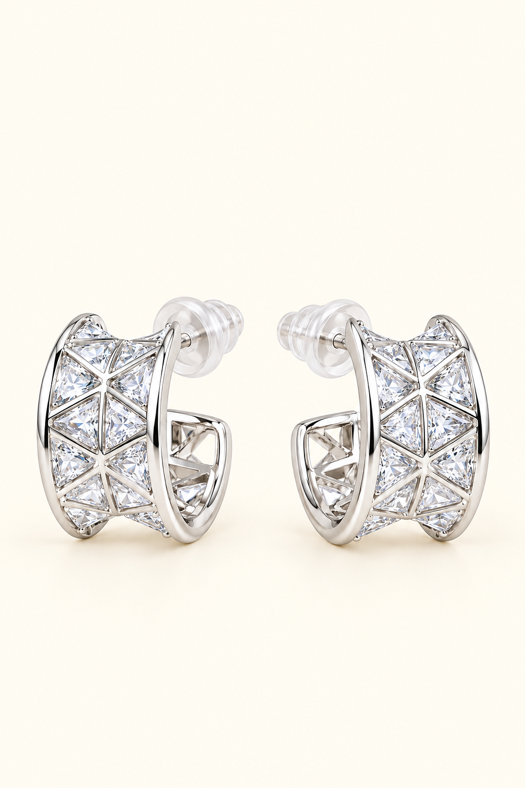 Monaco Crystal Hoop Earrings with geometric crystals in silver-tone finish