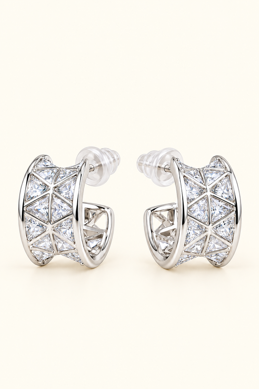 Monaco Crystal Hoop Earrings with geometric crystals in silver-tone finish