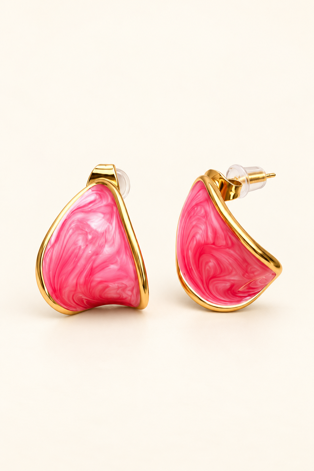 Roselle Pink Marble Sculpted Earrings with gold-tone edging
