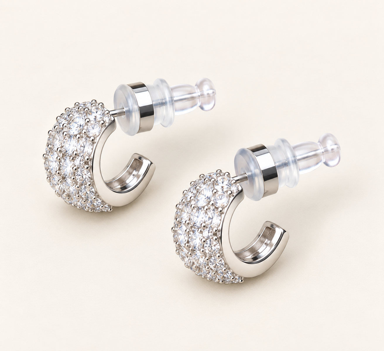 Vienna Crystal Statement Earrings with multi-cut clear crystals in silver tone